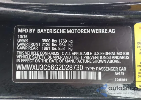 2016 Mini Hardtop Cooper S from USA, damaged, VIN WMWXU3C56G2D28730